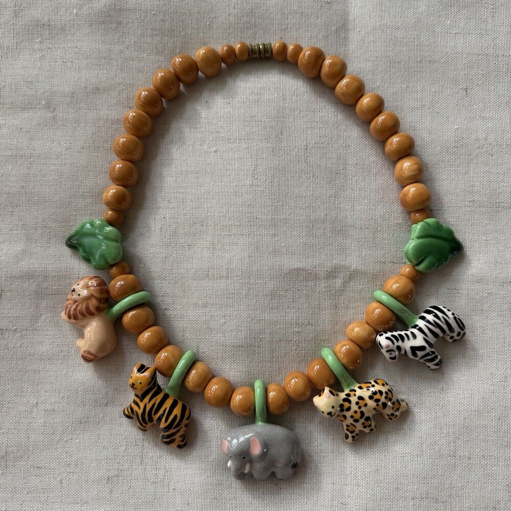 1981 FLYING COLORS Safari Animal Ceramic Necklace Jungle Maximalist Statement - Picture 3 of 14